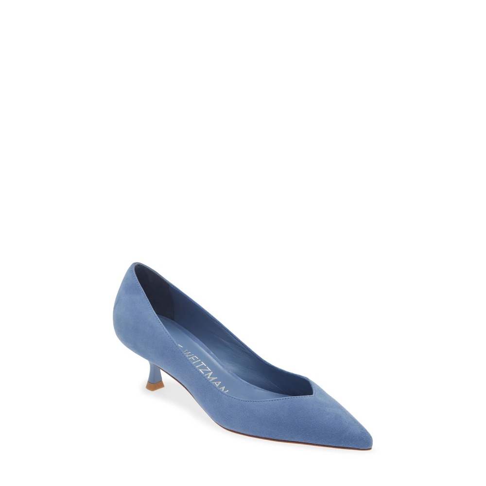Stuart Weitzman Anny 50 Blue Suede Pointed Toe Kitten Heel Pumps SF444 Size 6.5B